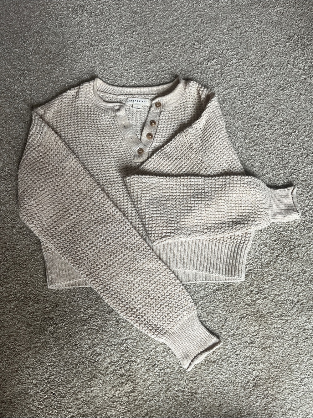 Aeropostale Textured Henley Cropped Sweater - Cream